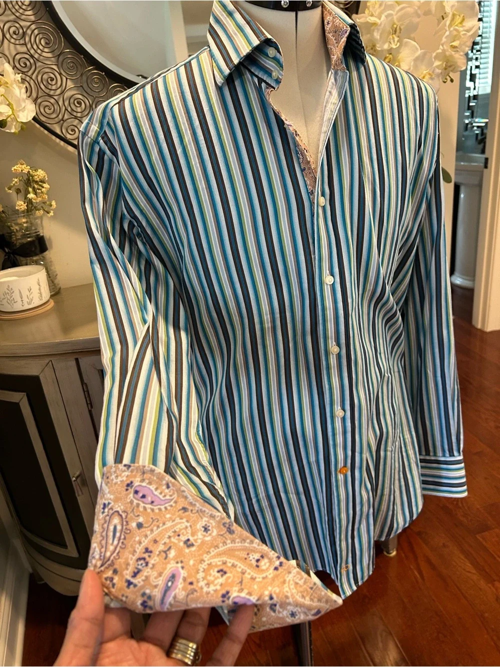 Men's Blue Multi-Stripe Long-Sleeve Dress Shirt